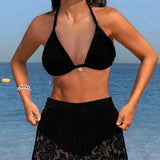 Lia | Elegantiškas vienspalvis nėrinių bikinis