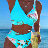 Clara | Bikini su kontrastingais gėlių raštais ir plyšiu