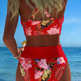 Clara | Bikini su kontrastingais gėlių raštais ir plyšiu