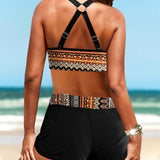 Maryan | Geometrinis Raštas Bikini su Aukštu Elastingu Juosmeniu