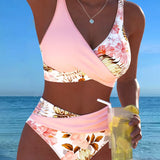 Clara | Bikini su kontrastingais gėlių raštais ir plyšiu