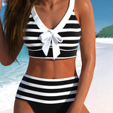 Maya | Juostuotas bikini su aukštu liemeniu