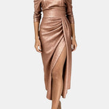 Aistė - Stilinga Maxi Suknelė Moterims su Off-Shoulder Dekolte ir Drapiruotu Sijonu