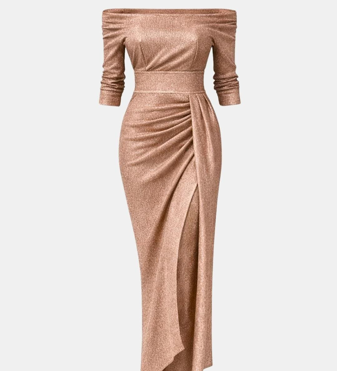 Aistė - Stilinga Maxi Suknelė Moterims su Off-Shoulder Dekolte ir Drapiruotu Sijonu