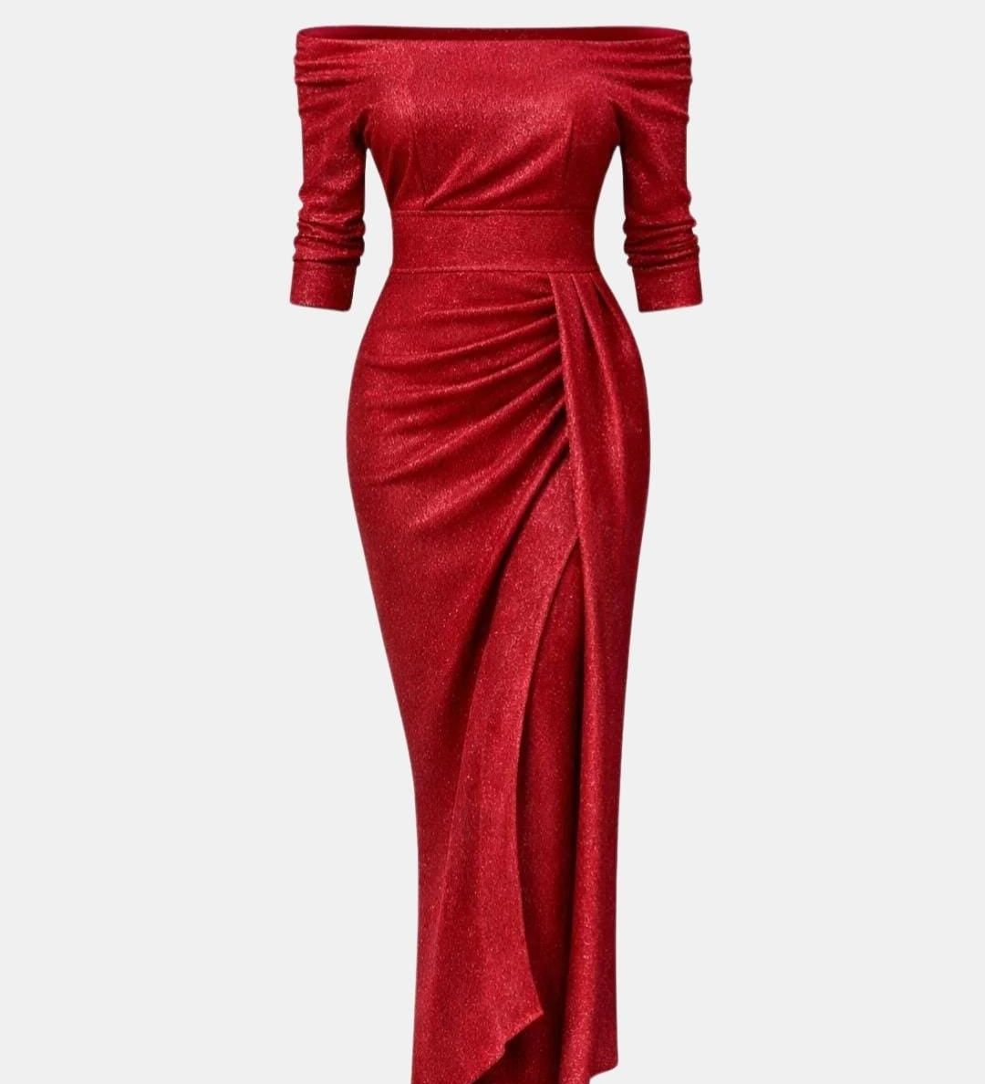Aistė - Stilinga Maxi Suknelė Moterims su Off-Shoulder Dekolte ir Drapiruotu Sijonu