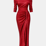 Aistė - Stilinga Maxi Suknelė Moterims su Off-Shoulder Dekolte ir Drapiruotu Sijonu