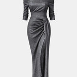 Aistė - Stilinga Maxi Suknelė Moterims su Off-Shoulder Dekolte ir Drapiruotu Sijonu