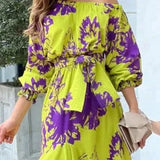 Aistė - Šventinė Moteriška Suknelė su Off-Shoulder ir Kaspinu Vakarėliams