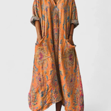 Indrė - Boho Lino Maxi Suknelė Moterims su V-Kerf ir Kišenėmis