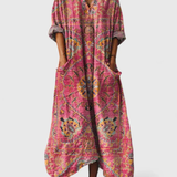 Indrė - Boho Lino Maxi Suknelė Moterims su V-Kerf ir Kišenėmis