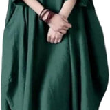 Greta - Boho Lino Maxi Suknelė Moterims su Palaidomis Rankovėmis ir Erdviu Balionų Siluetu