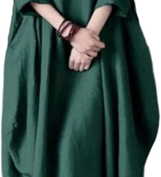 Greta - Boho Lino Maxi Suknelė Moterims su Palaidomis Rankovėmis ir Erdviu Balionų Siluetu