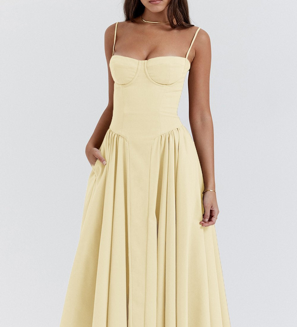 Julija - Elegantiška Midi Vestuvinė Suknelė Moterims su Bustier ir Pilnu Sijonu