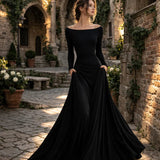 Julija - Elegantiška Maxi Suknelė Moterims su Valties Formos Iškirpte ir Ilgu Sijonu