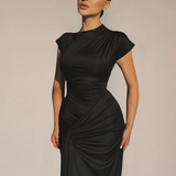 Julija - Elegantiška Vakarinė Suknelė Moterims su Aukštu Kaklu ir Drapiruotu Iškirpimu