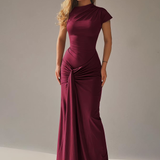 Julija - Elegantiška Vakarinė Suknelė Moterims su Aukštu Kaklu ir Drapiruotu Iškirpimu