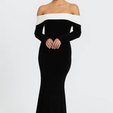Živilė - Elegantiška Maxi Suknelė Moterims su Off-Shoulder Dekolte ir Ilgomis Rankovėmis