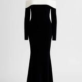 Živilė - Elegantiška Maxi Suknelė Moterims su Off-Shoulder Dekolte ir Ilgomis Rankovėmis