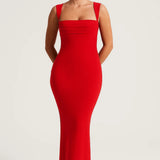 Danutė - Figūrą Pabrėžianti Elegantiška Maxi Suknelė Moterims su Plačiais Dirželiais