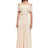 Laima - Moderni Moteriška Vestuvinė Suknelė su Nuleistais Pečiais ir Klostuotu Maxi Sijonu