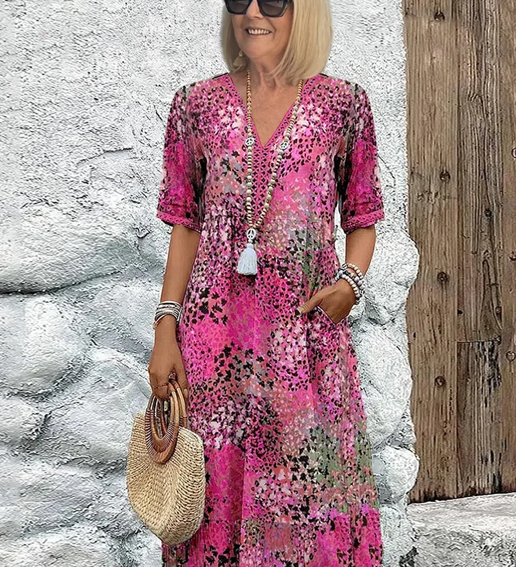 Milda - Boho Stiliaus Moteriška Suknelė su V-formos Iškirpte ir Kutais, Midi Ilgio Vestuvėms