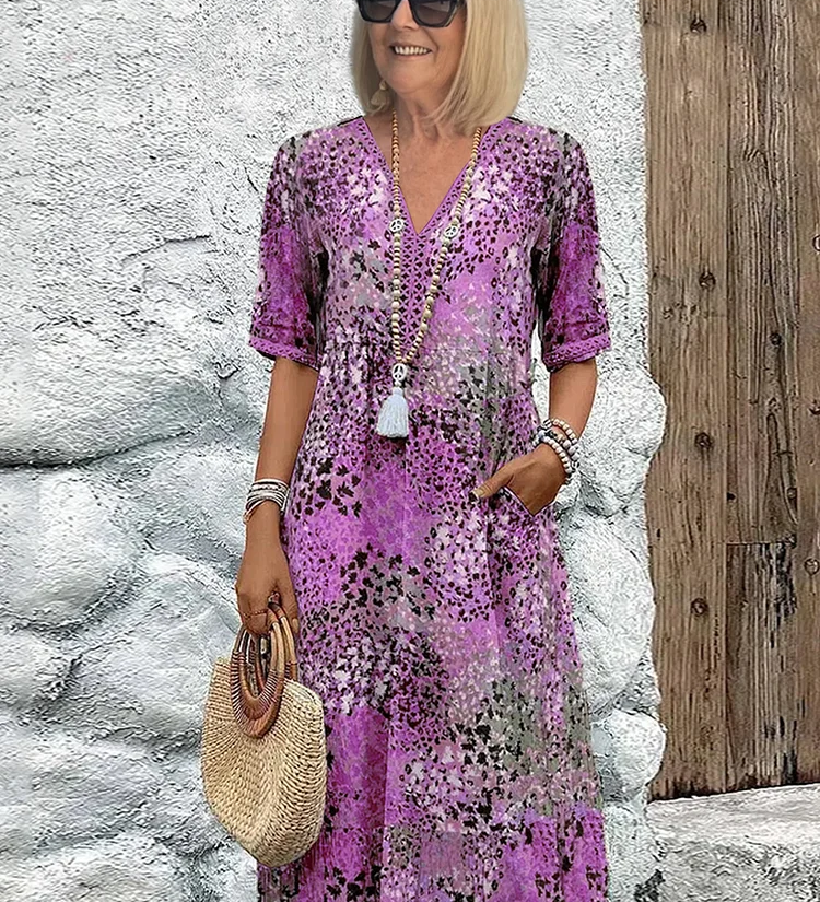 Milda - Boho Stiliaus Moteriška Suknelė su V-formos Iškirpte ir Kutais, Midi Ilgio Vestuvėms