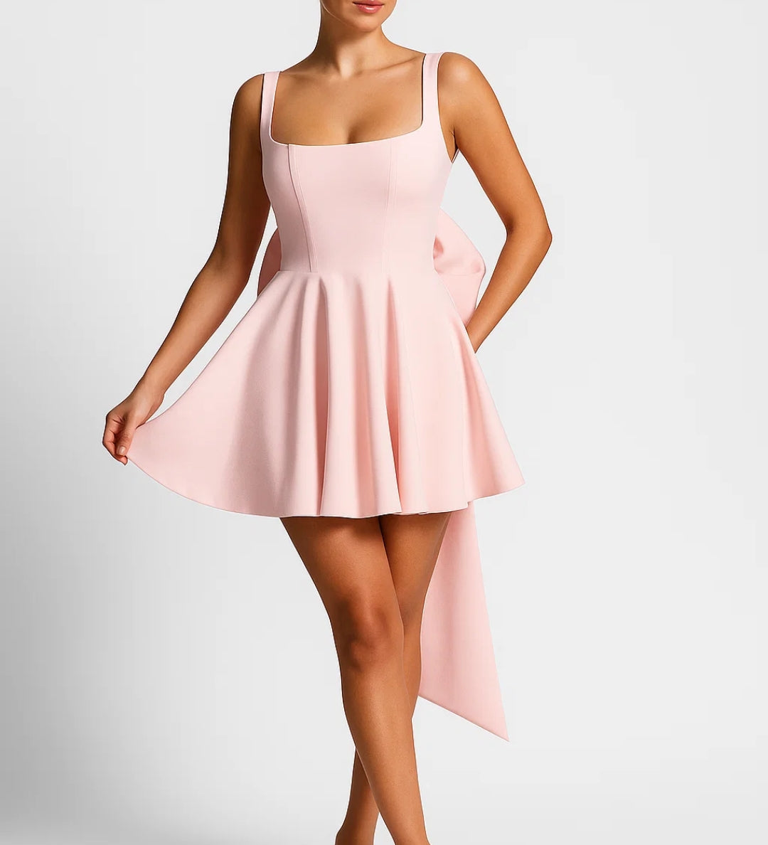 Ramunė - Išskirtinė Erdvi A-linijos Mini Suknelė Moterims su Šleifu