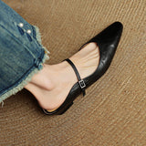 Nora | Damen Leder Mules Spitze Zehenpartie Mary Jane Riemchen Flats