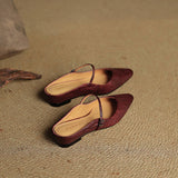 Nora | Damen Leder Mules Spitze Zehenpartie Mary Jane Riemchen Flats