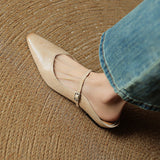 Nora | Damen Leder Mules Spitze Zehenpartie Mary Jane Riemchen Flats