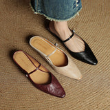 Nora | Damen Leder Mules Spitze Zehenpartie Mary Jane Riemchen Flats