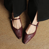 Nora | Damen Leder Mules Spitze Zehenpartie Mary Jane Riemchen Flats