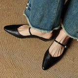 Nora | Damen Leder Mules Spitze Zehenpartie Mary Jane Riemchen Flats