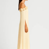 Ramunė - Elegantiška Off-Shoulder Maxi Suknelė Moterims su Gėlių Dekoru