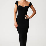 Smiltė - Prigludusi Elegantiška Off-Shoulder Midi Suknelė Moterims