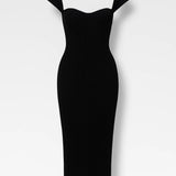 Smiltė - Prigludusi Elegantiška Off-Shoulder Midi Suknelė Moterims