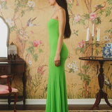 Saulė - Elegantiška Maxi Suknelė Be Dirželių su Raukšlėta Žuvies Uodegos Apdaila