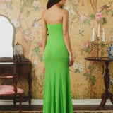 Saulė - Elegantiška Maxi Suknelė Be Dirželių su Raukšlėta Žuvies Uodegos Apdaila
