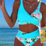 Clara | Bikini su kontrastingais gėlių raštais ir plyšiu