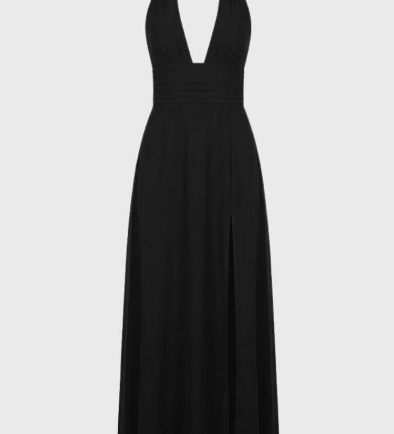 Dalia - Elegantiška Maxi Suknelė Moterims su Kaklo Juosta ir Giliu V-Iškirpimu