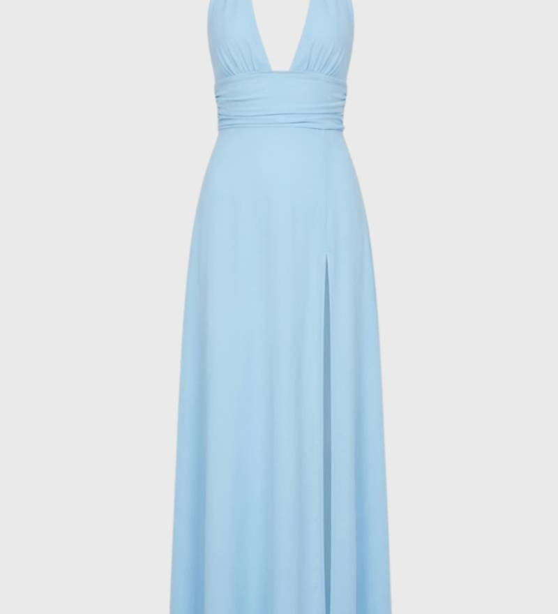 Dalia - Elegantiška Maxi Suknelė Moterims su Kaklo Juosta ir Giliu V-Iškirpimu