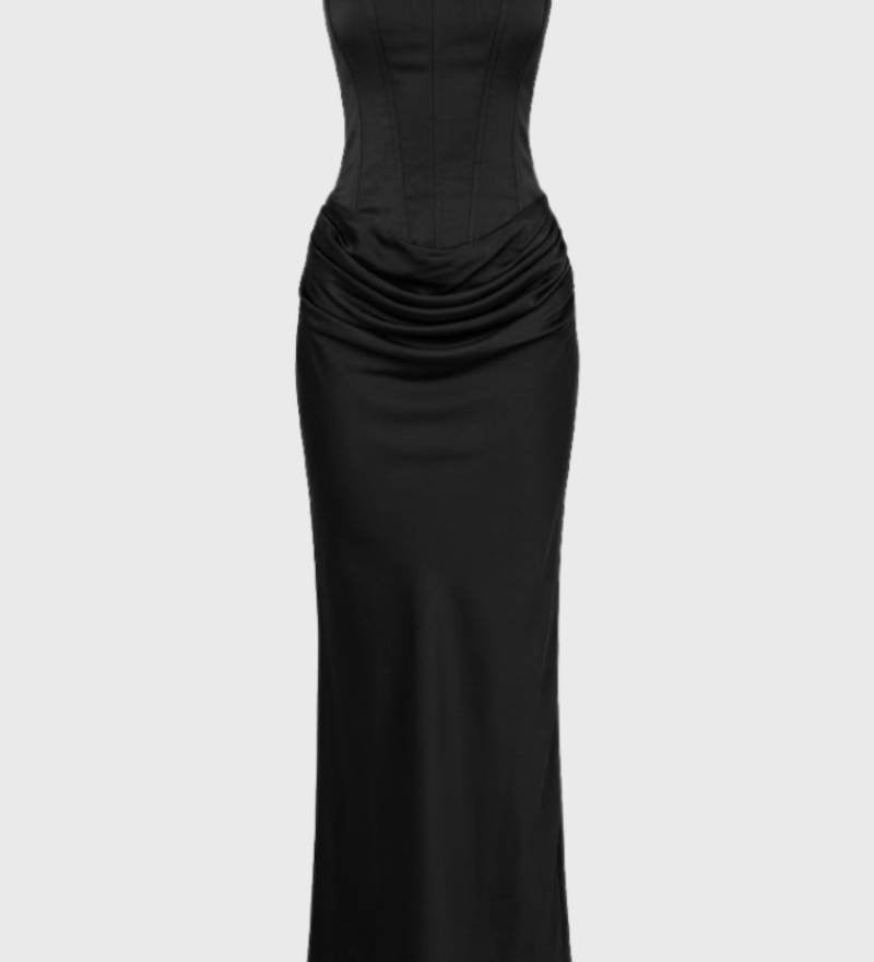 Aistė - Elegantiška Maxi Suknelė Moterims be Petnešų su Raukšlėtu Juosmeniu