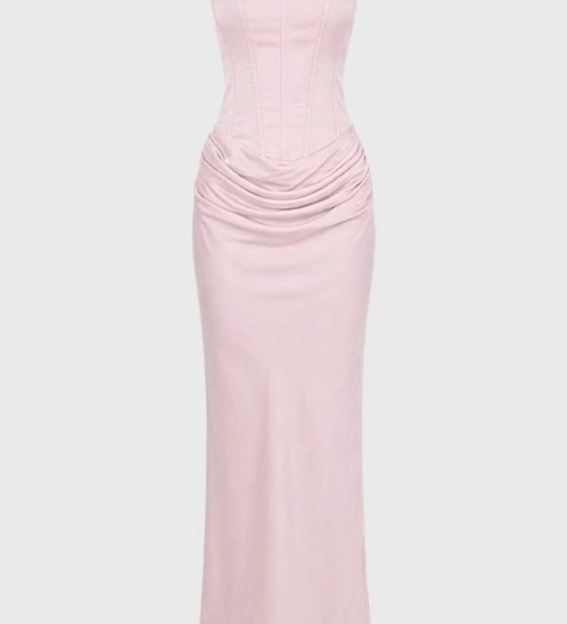 Aistė - Elegantiška Maxi Suknelė Moterims be Petnešų su Raukšlėtu Juosmeniu