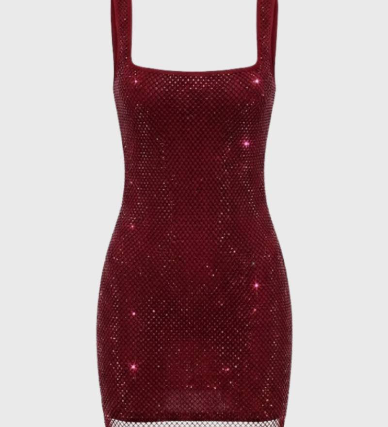 Miglė - Blizganti Mini Suknelė Moterims su Kvadratine Iškirpte ir Blizgučiais